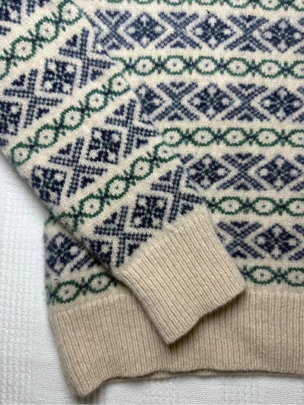 J.Crew Men's Fair Isle Lambswool Crewneck Sweater Sesame Blue Medium